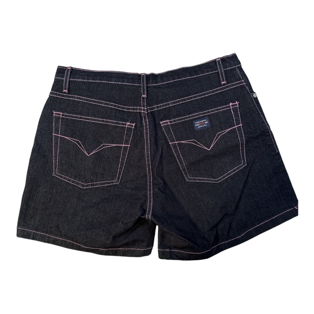 Y2K Dark Wash Denim Shorts Pink Stitch